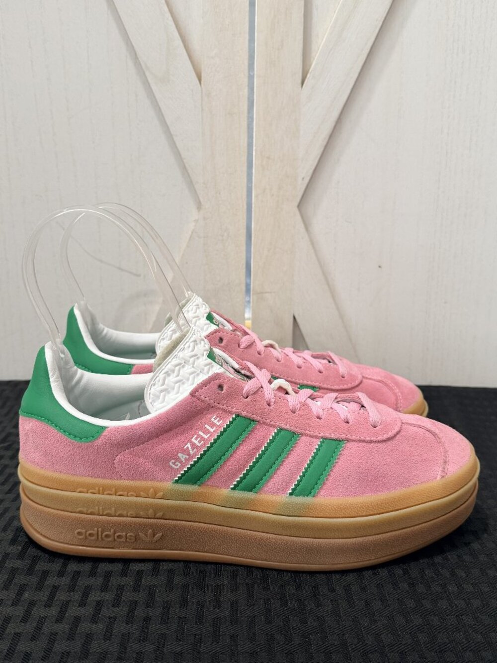 adidas Gazelle Bold Pink Green Suede Platform Sneakers Women's 6.5
